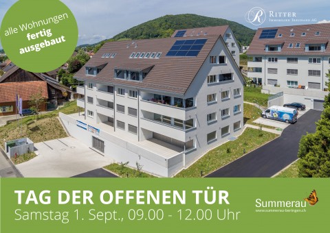 Save the Date! Am 01. September 2018 laden wir Sie herzlich zum Tag der offenen Tür in der Wohnüberbauung «Summerau» in 8222 Beringen ein.