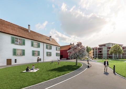 Ankündigung Vermarktungsstart der Wohnüberbauung «Gloggeguet» in 8207 Schaffhausen (Herblingen). Verkauf von 71 Wohnungen mit 2.5 - 5.5 Zimmern.