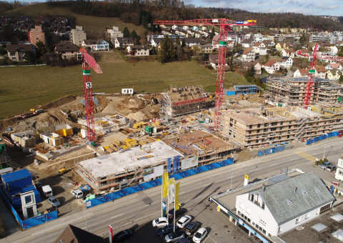 Aktueller Baufortschritt beim Neubauprojekt "Gloggeguet" in 8207 Schaffhausen-Herblingen