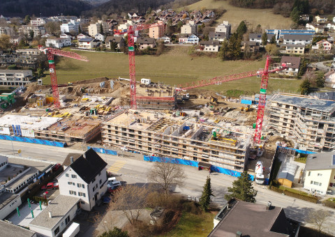 Aktueller Baufortschritt beim Neubauprojekt "Gloggeguet" in 8207 Schaffhausen-Herblingen