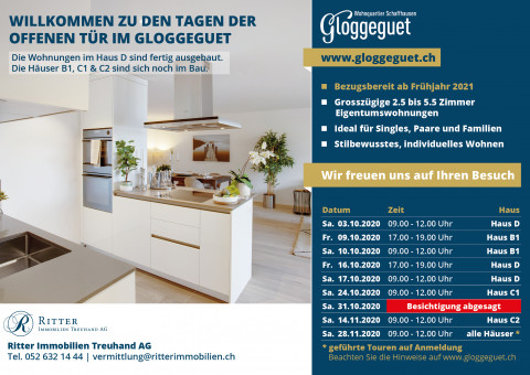 Wohnüberbauung Gloggeguet - Tag der offenen Tür vom 31.10.2020 ist abgesagt