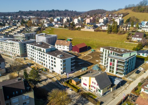 Aktuelle Impressionen der Wohnüberbauung "Gloggeguet" Schaffhausen. Bezug ab April 2021