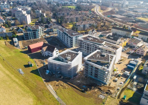 Aktuelle Impressionen der Wohnüberbauung "Gloggeguet" Schaffhausen. Bezug ab April 2021