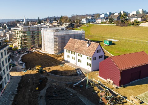 Aktuelle Impressionen der Wohnüberbauung "Gloggeguet" Schaffhausen. Bezug ab April 2021