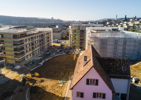 Aktuelle Impressionen der Wohnüberbauung "Gloggeguet" Schaffhausen. Bezug ab April 2021