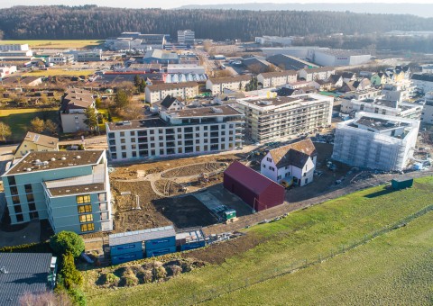 Aktuelle Impressionen der Wohnüberbauung "Gloggeguet" Schaffhausen. Bezug ab April 2021