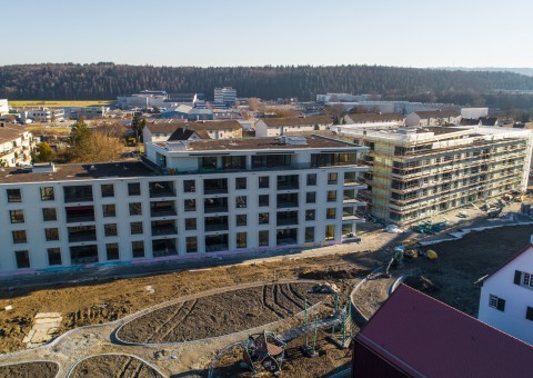 Aktuelle Impressionen der Wohnüberbauung "Gloggeguet" Schaffhausen. Bezug ab April 2021